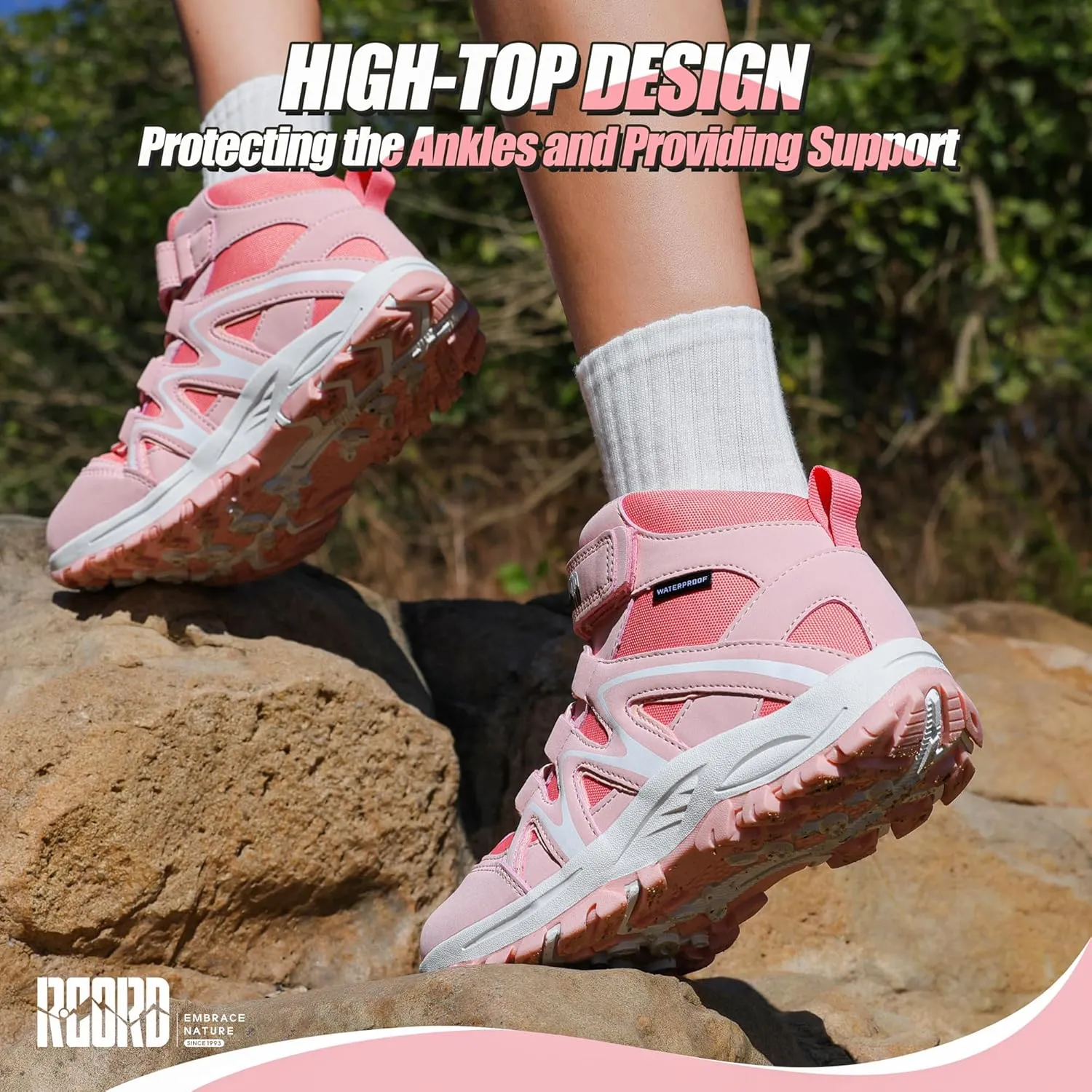 R CORD Kids Hiking Boots Kids Hiking Shoes Girls Hiking Boots Waterproof Non-Slip Girls Hiking Shoes for Outdoor Rugged Quick Closure Durable TPR Traction Outsole