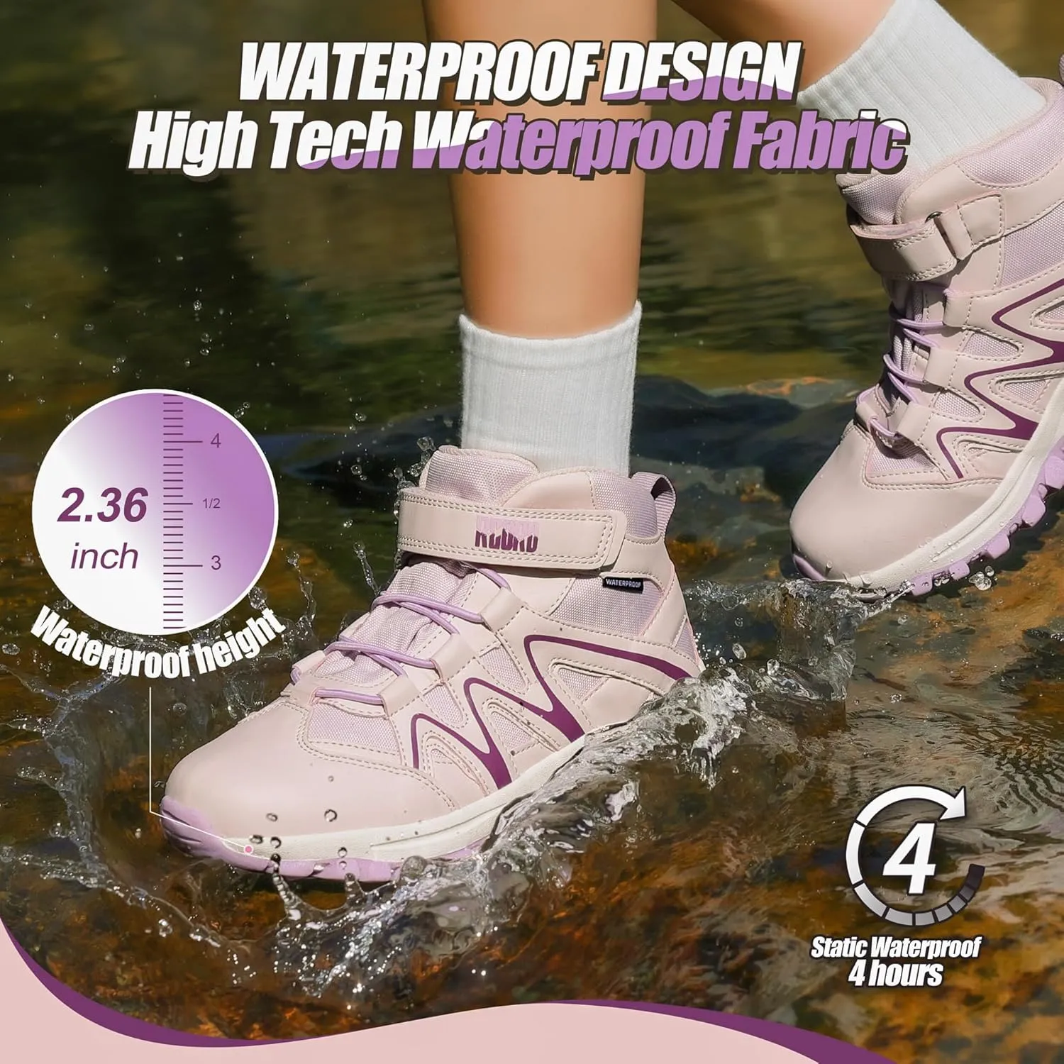 R CORD Kids Hiking Boots Kids Hiking Shoes Girls Hiking Boots Waterproof Non-Slip Girls Hiking Shoes for Outdoor Rugged Quick Closure Durable TPR Traction Outsole