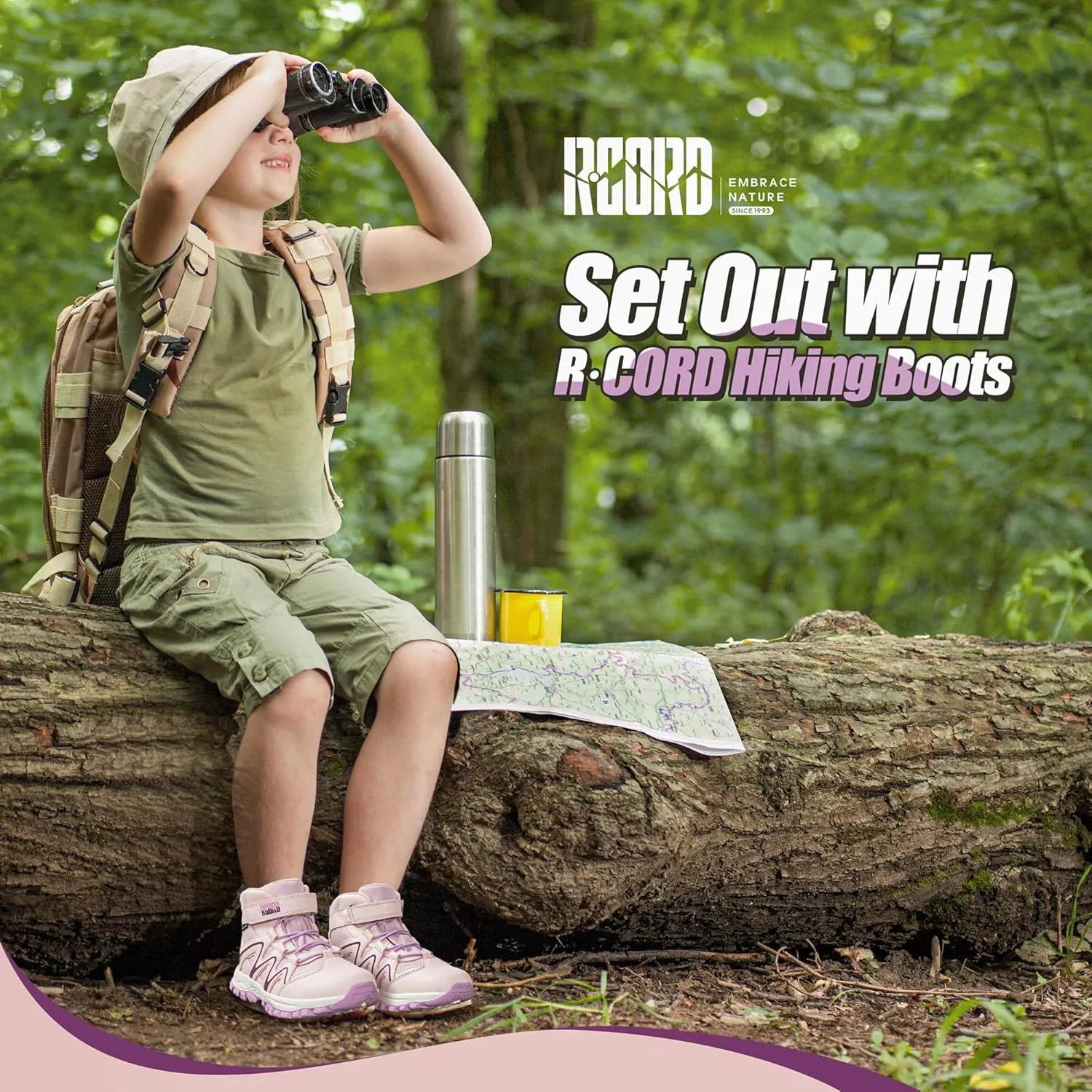 R CORD Kids Hiking Boots Kids Hiking Shoes Girls Hiking Boots Waterproof Non-Slip Girls Hiking Shoes for Outdoor Rugged Quick Closure Durable TPR Traction Outsole