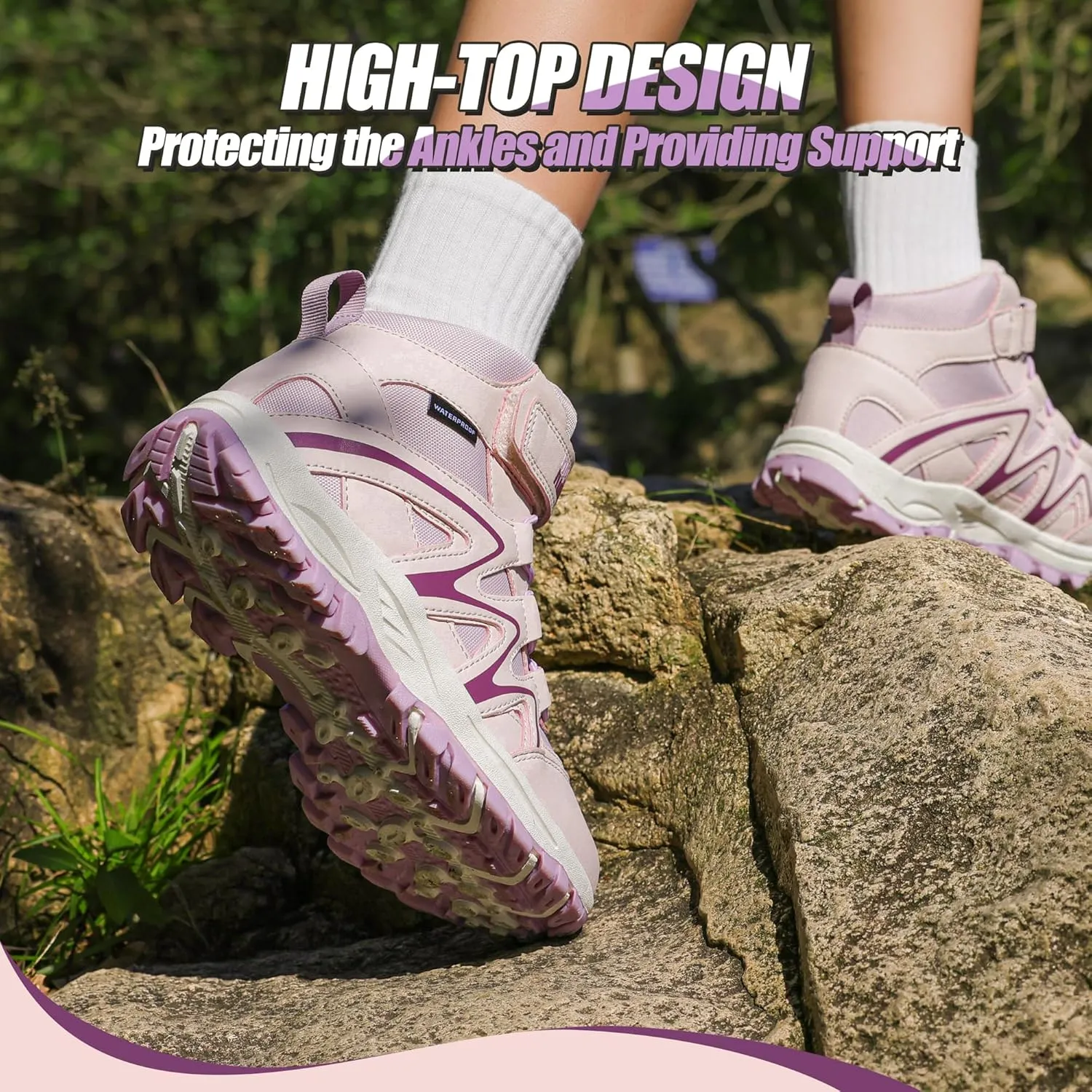 R CORD Kids Hiking Boots Kids Hiking Shoes Girls Hiking Boots Waterproof Non-Slip Girls Hiking Shoes for Outdoor Rugged Quick Closure Durable TPR Traction Outsole