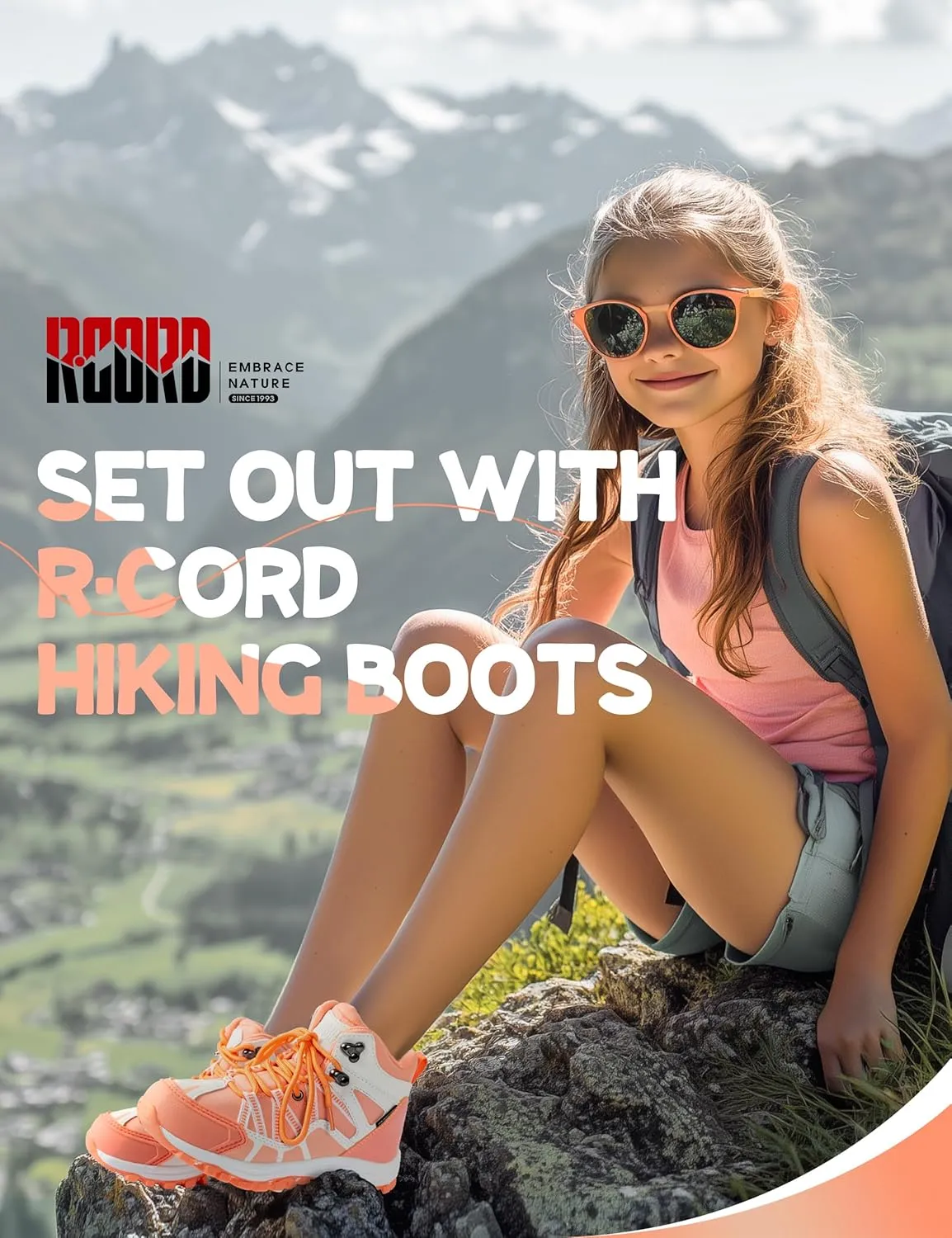 R CORD Kids Hiking Boots Waterproof Outdoor Ankle Boots Anti-Slip Walking Shoes Hiking Shoes for Camping