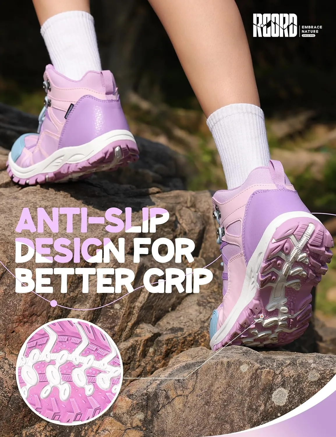 R CORD Kids Hiking Boots Waterproof Outdoor Ankle Boots Anti-Slip Walking Shoes Hiking Shoes for Camping