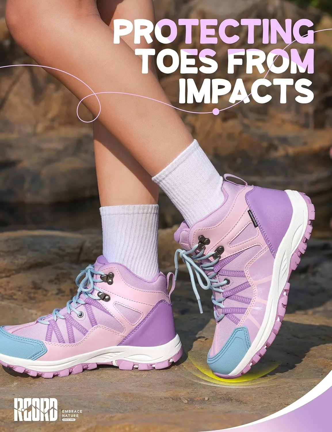 R CORD Kids Hiking Boots Waterproof Outdoor Ankle Boots Anti-Slip Walking Shoes Hiking Shoes for Camping