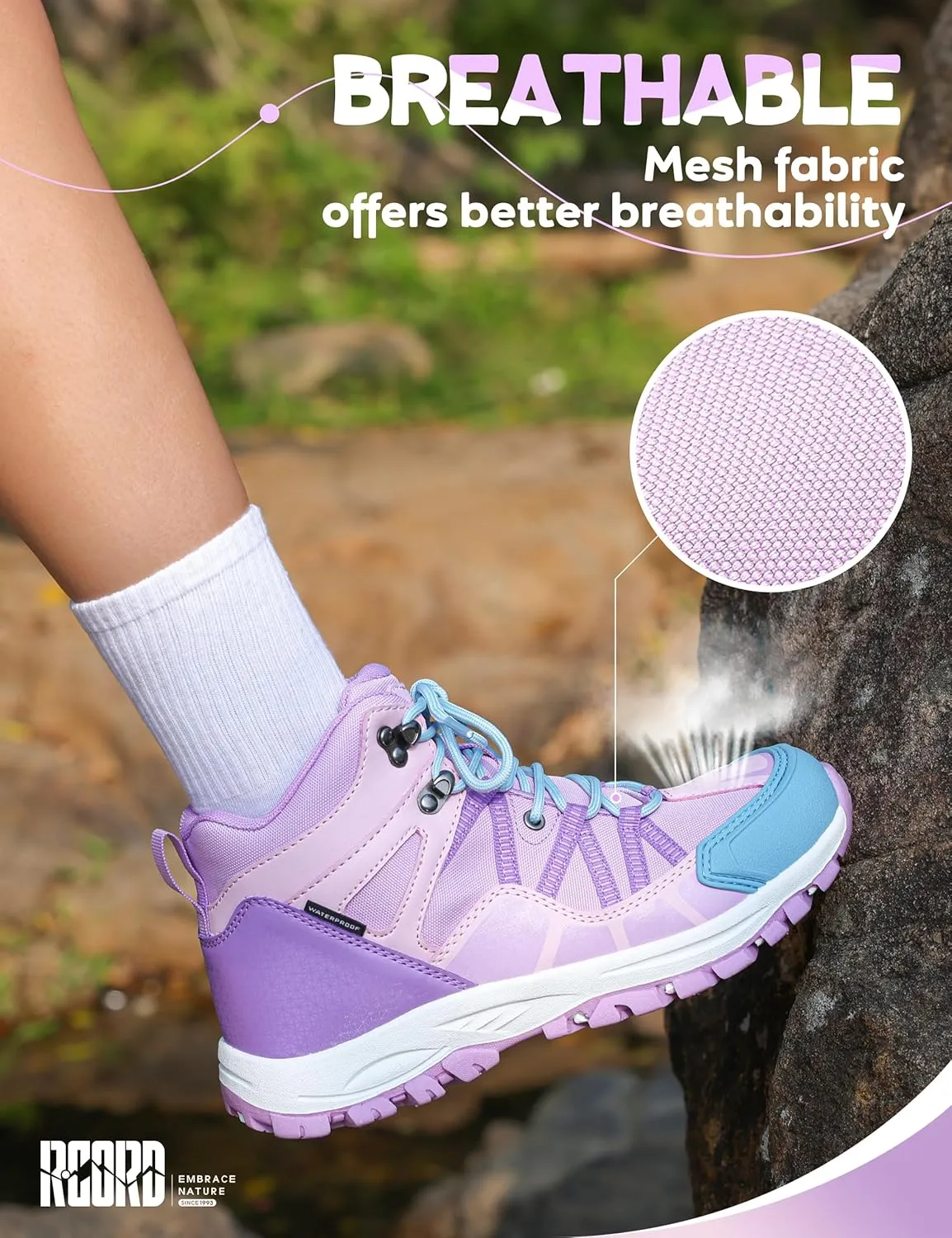 R CORD Kids Hiking Boots Waterproof Outdoor Ankle Boots Anti-Slip Walking Shoes Hiking Shoes for Camping