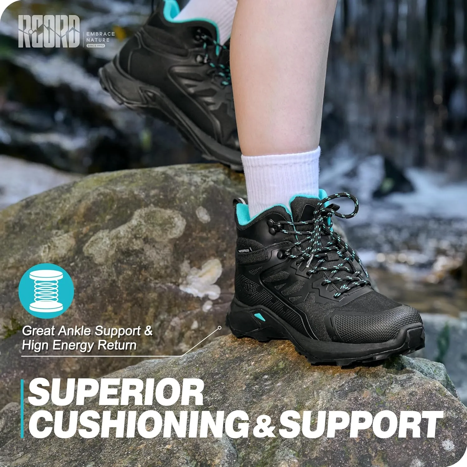R CORD Womens Hiking Boots Waterproof Comfortable Outdoor Hiking Boots Non-Slip Womens Hiking Shoes Outdoor Hiking Shoes for Women Trekking Camping Trail
