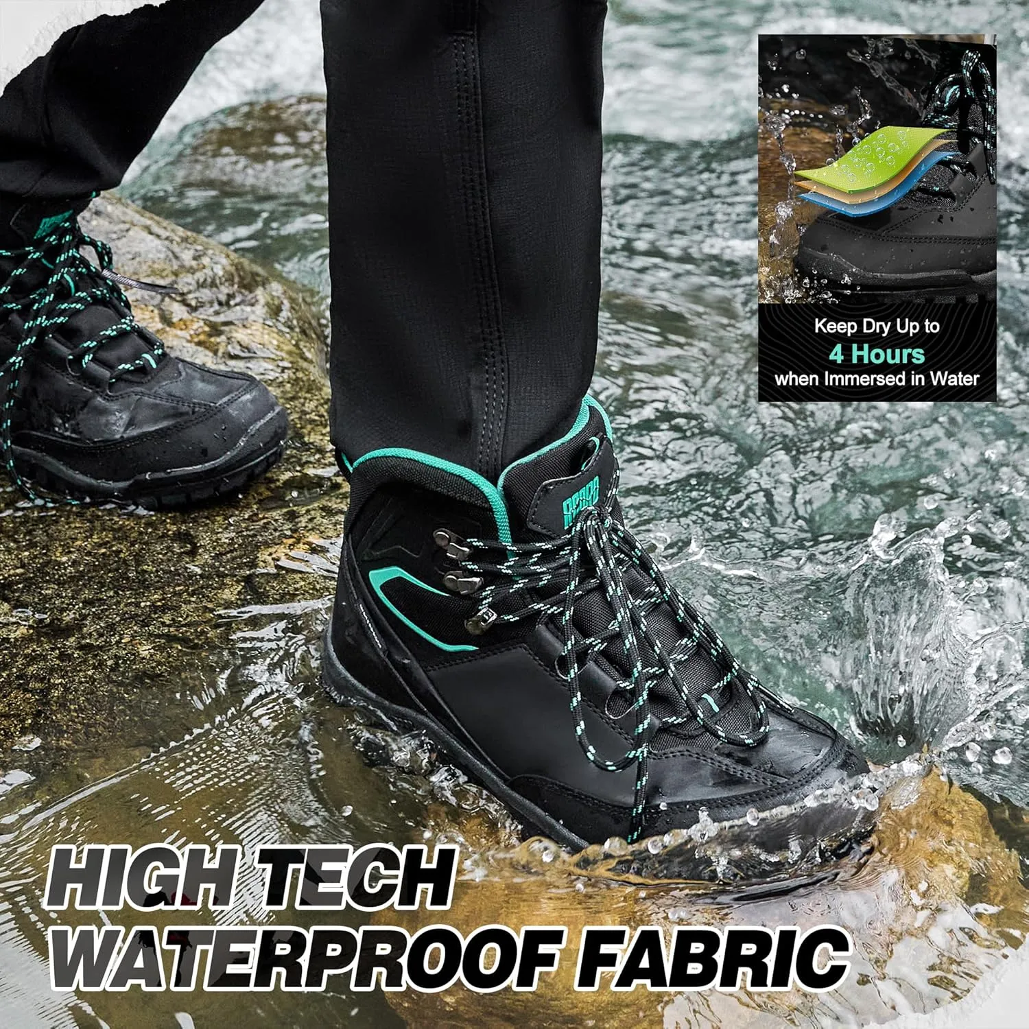 R CORD Womens Hiking Boots Waterproof Mid-Cut Hiking Boots Women Non-Slip Womens Hiking Shoes Outdoor Hiking Shoes for Women Trekking Camping Trail