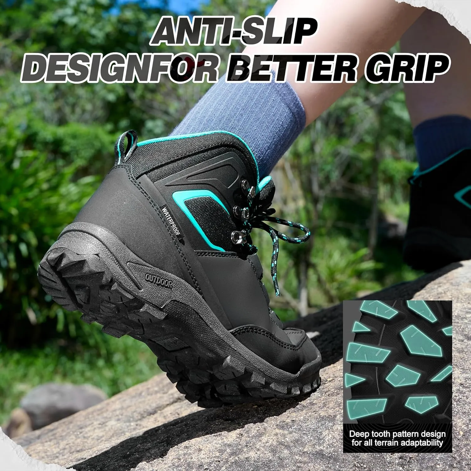 R CORD Womens Hiking Boots Waterproof Mid-Cut Hiking Boots Women Non-Slip Womens Hiking Shoes Outdoor Hiking Shoes for Women Trekking Camping Trail