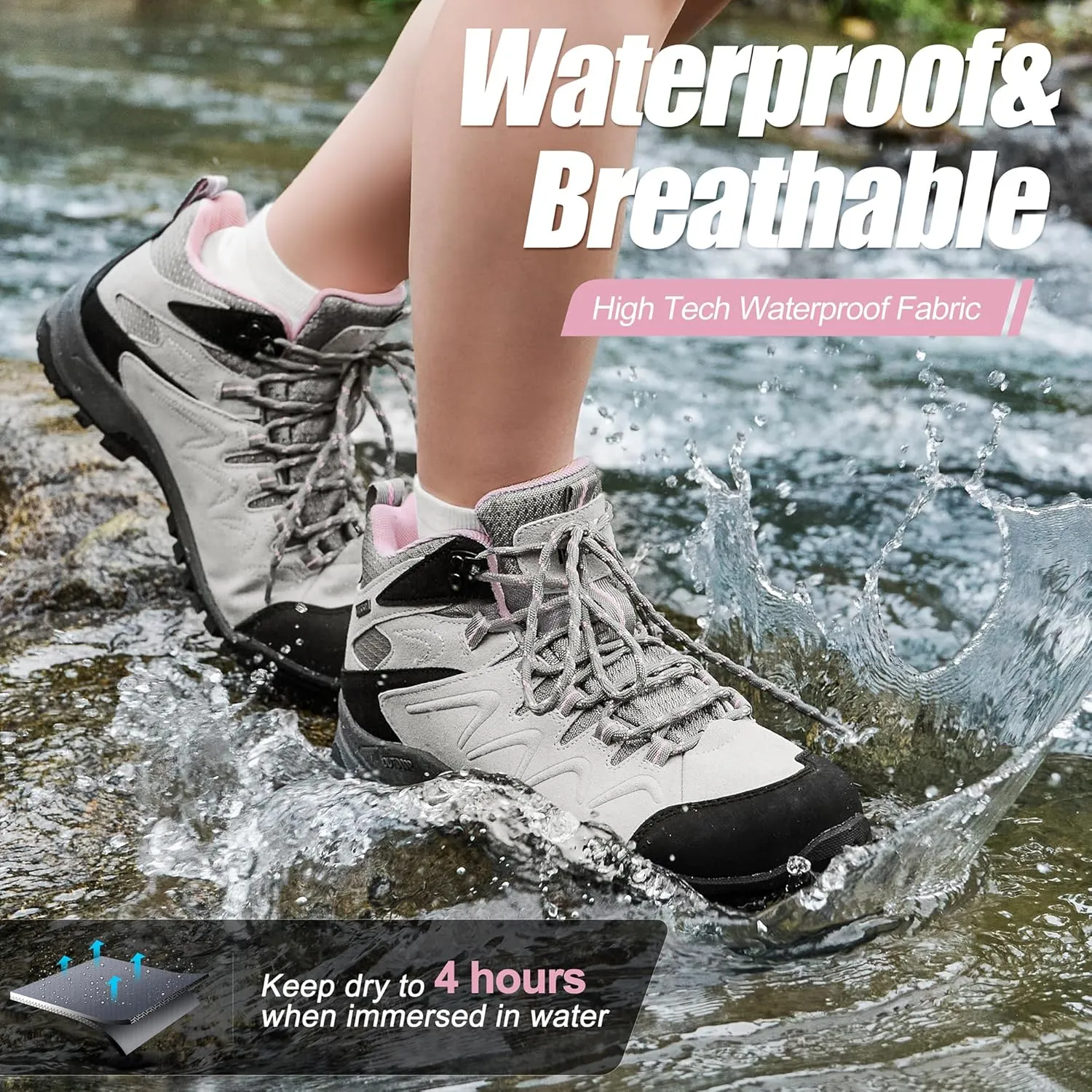 R CORD Womens Hiking Boots Waterproof Womens Hiking Shoes Comfortable Non-Slip Breathable Hiking Boots Womens Outdoor Trekking Camping Boots Hiking Shoes