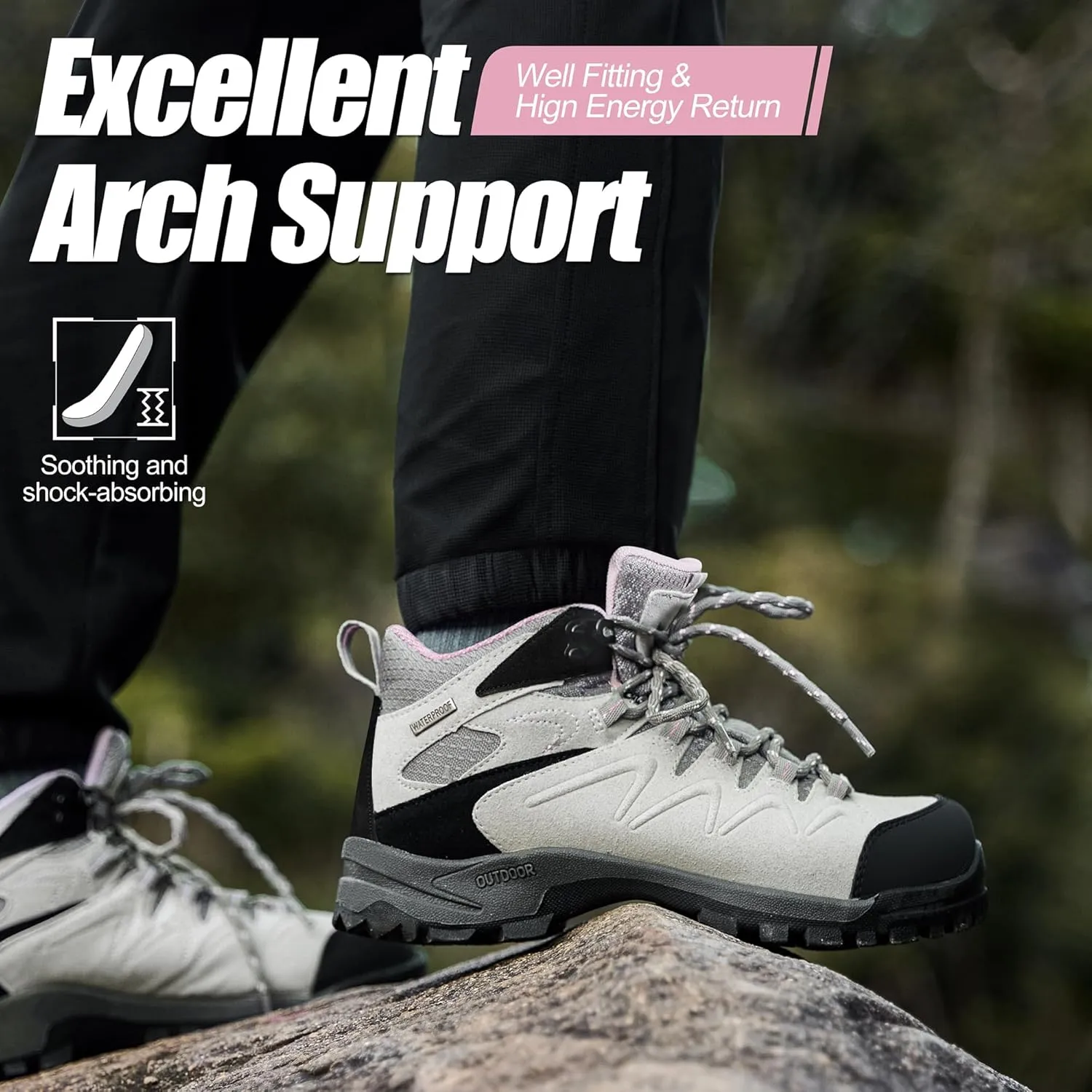 R CORD Womens Hiking Boots Waterproof Womens Hiking Shoes Comfortable Non-Slip Breathable Hiking Boots Womens Outdoor Trekking Camping Boots Hiking Shoes