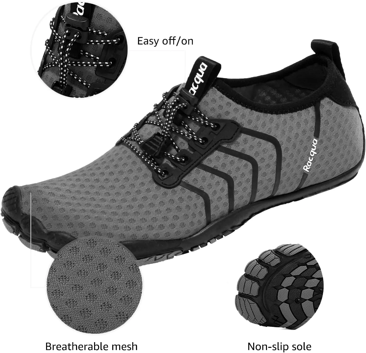 Racqua Water Shoes Quick Dry Barefoot Beach Aqua Sport Swim Surf Pool Hiking Diving Walking for Men Women