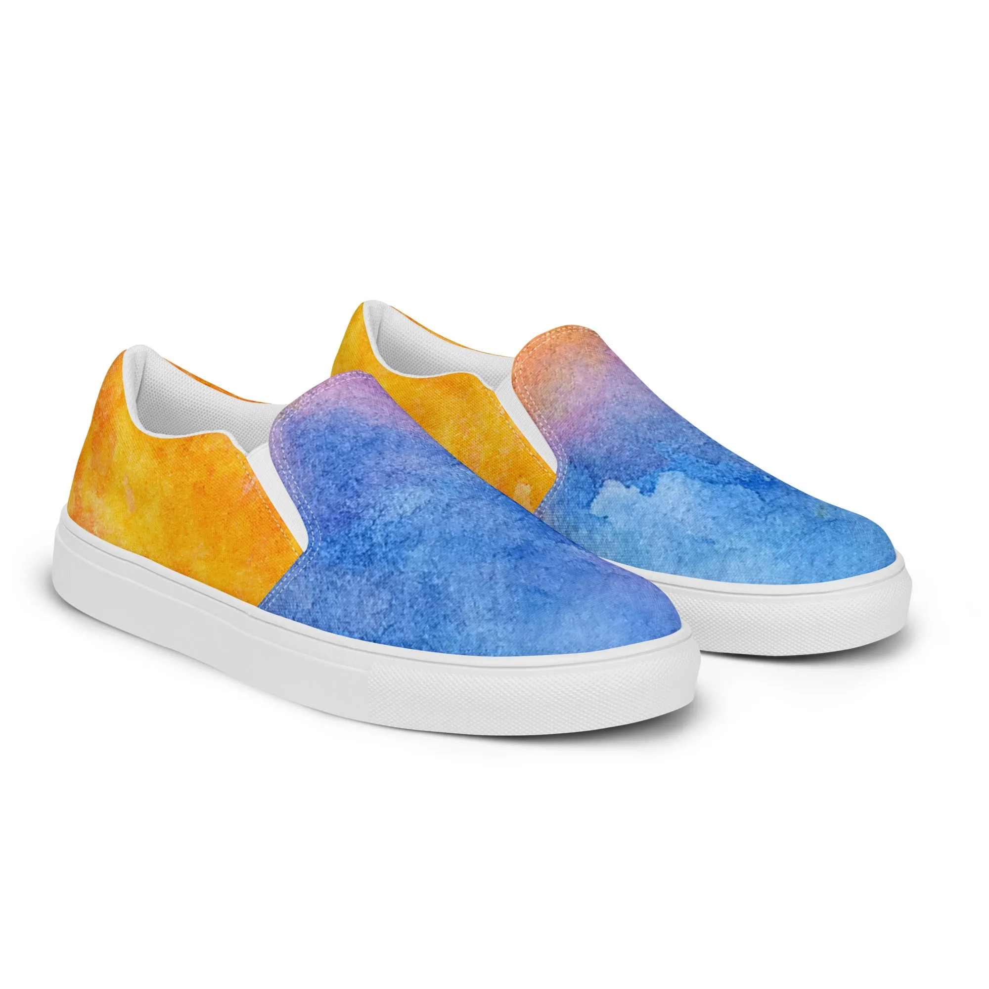 Rainbow Watercolor Inspired Women’s Slip-On Canvas Shoes