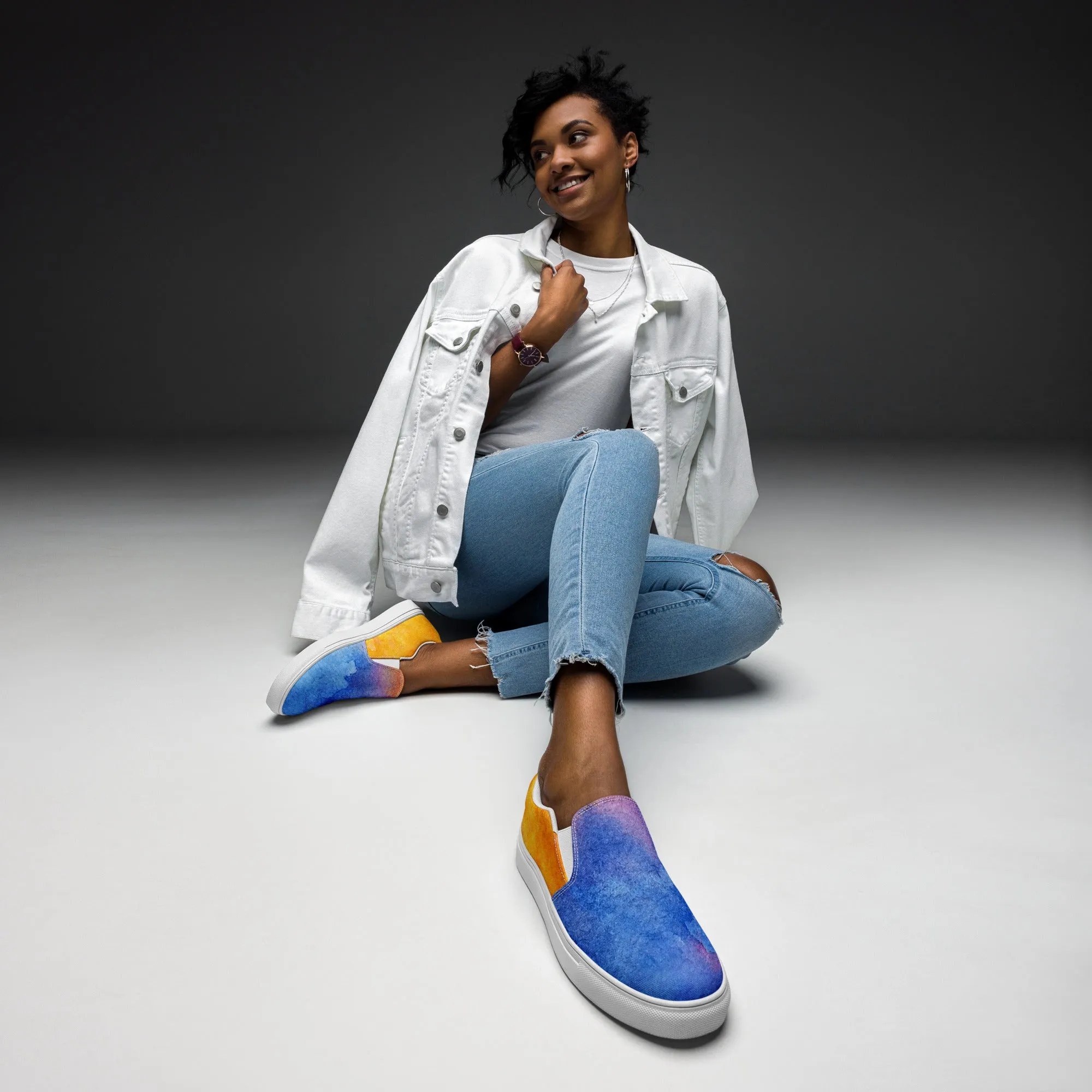 Rainbow Watercolor Inspired Women’s Slip-On Canvas Shoes