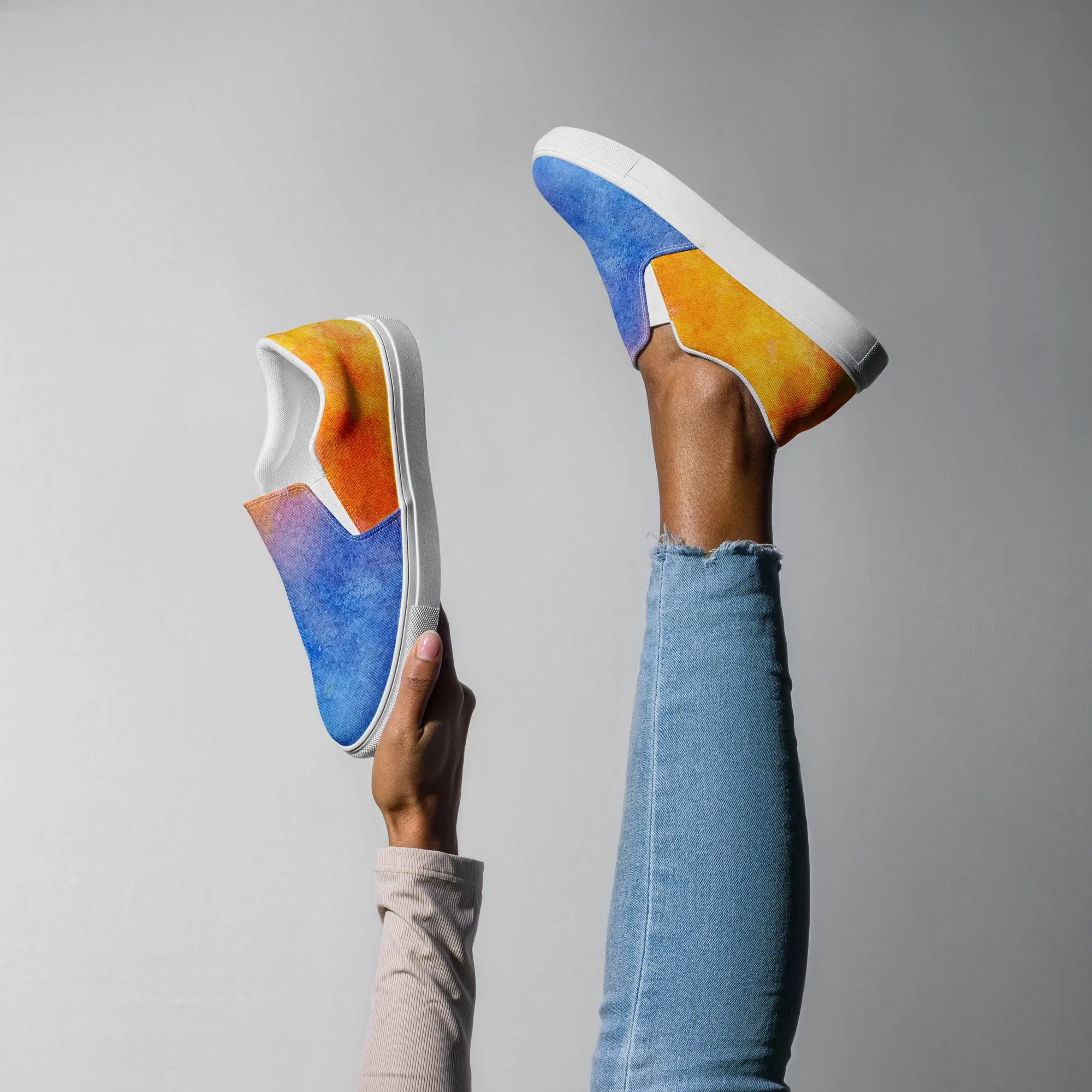 Rainbow Watercolor Inspired Women’s Slip-On Canvas Shoes