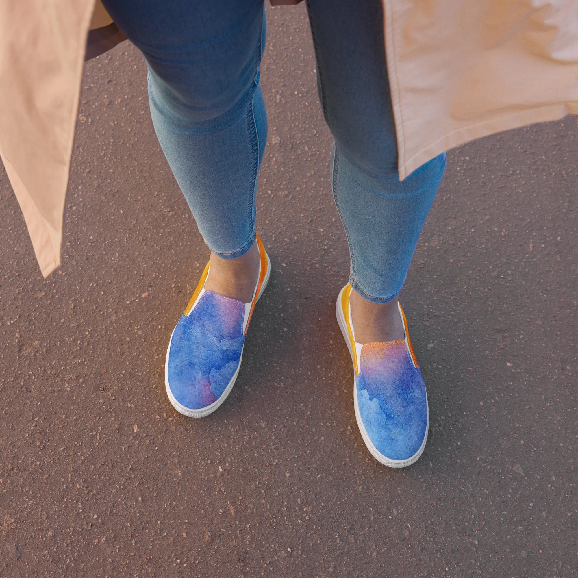 Rainbow Watercolor Inspired Women’s Slip-On Canvas Shoes