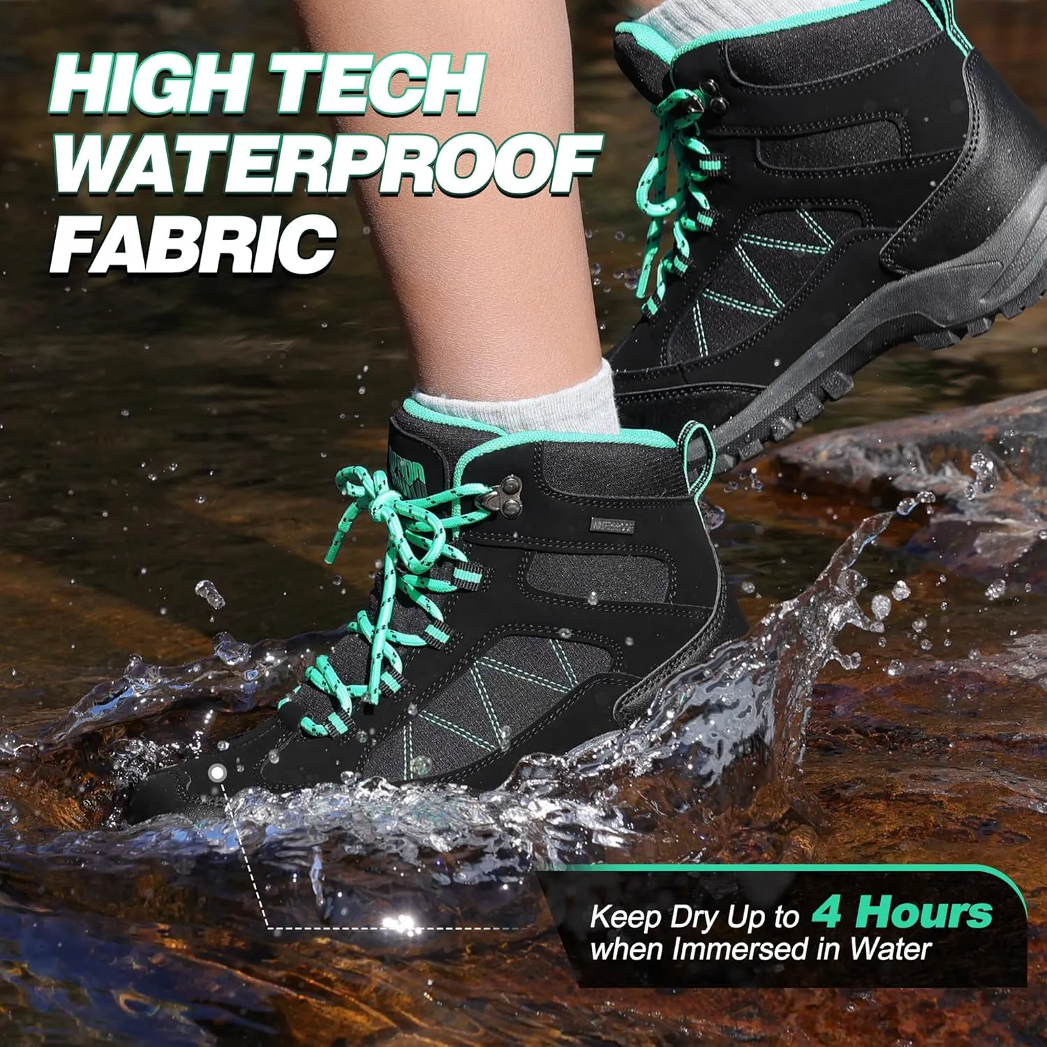RCORD Women's Comfortable Non-Slip Waterproof Hiking Boots for All-Day Work, Backpacking, Walking & Outdoor Activities
