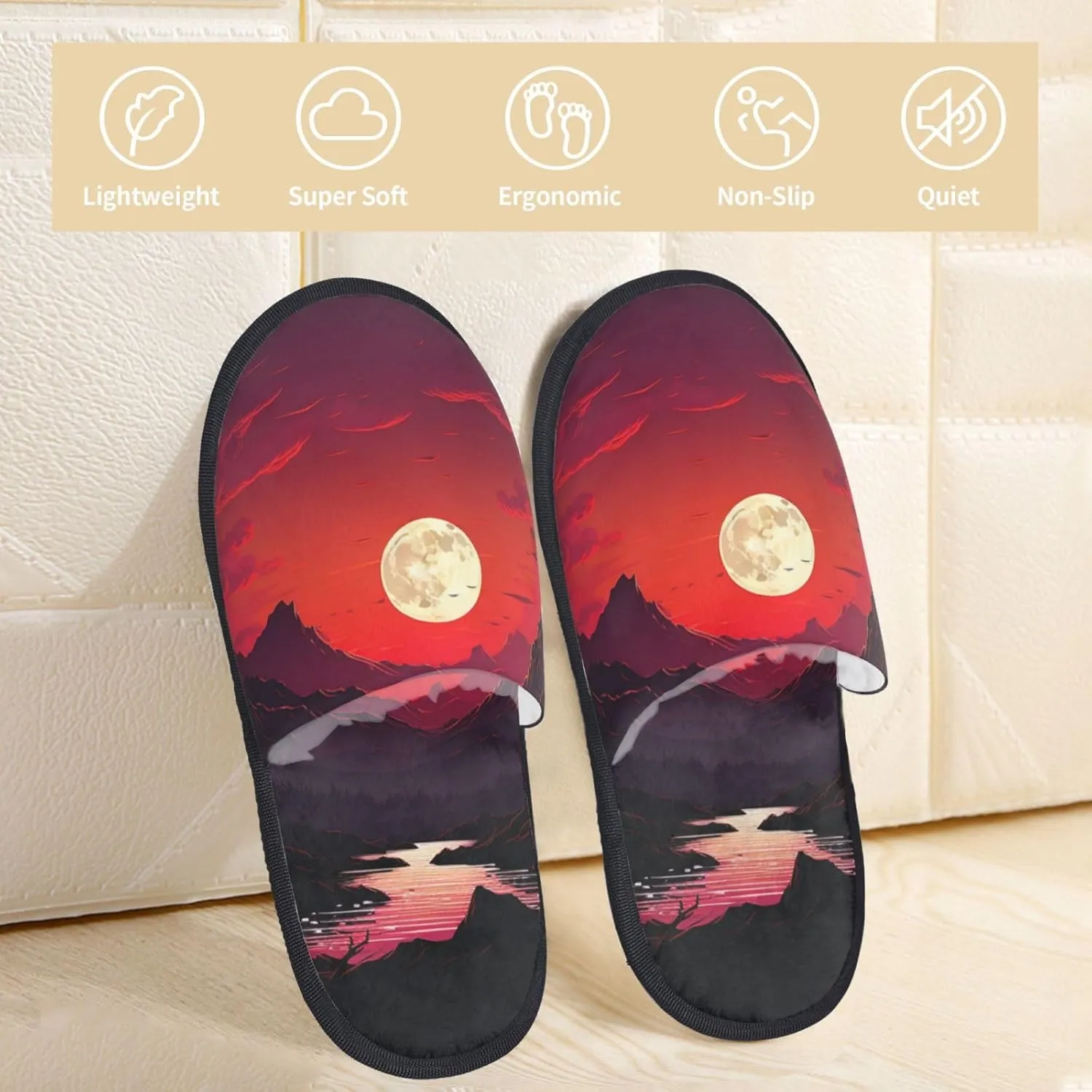 Red sunset Furry House Slippers for Women Men Soft Fuzzy Slippers Indoor Casual Plush House Shoes