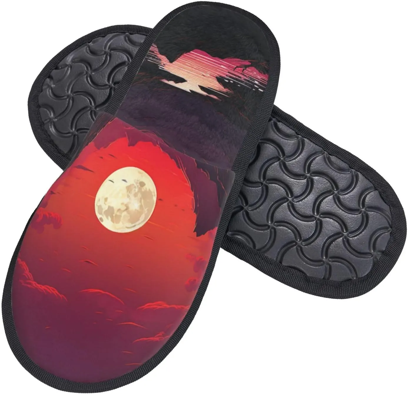 Red sunset Furry House Slippers for Women Men Soft Fuzzy Slippers Indoor Casual Plush House Shoes