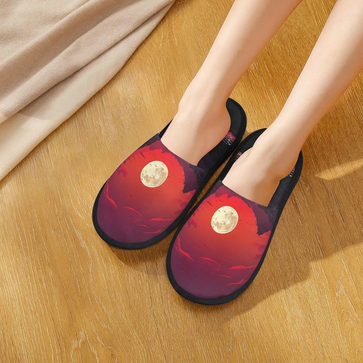 Red sunset Furry House Slippers for Women Men Soft Fuzzy Slippers Indoor Casual Plush House Shoes