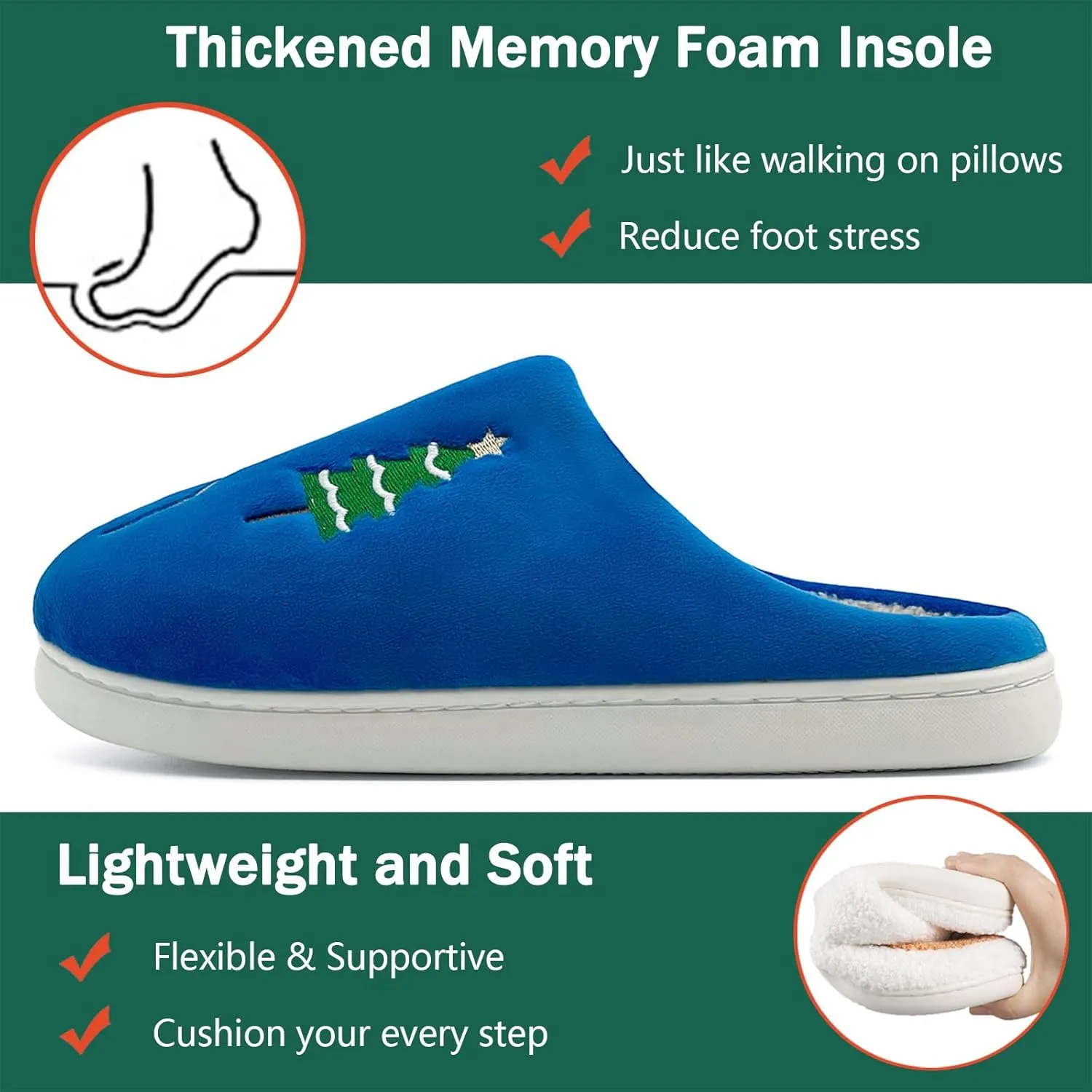 Reindeer Slippers for Women & Men - Memory Foam, Fuzzy Indoor Comfy Holiday & Slippers