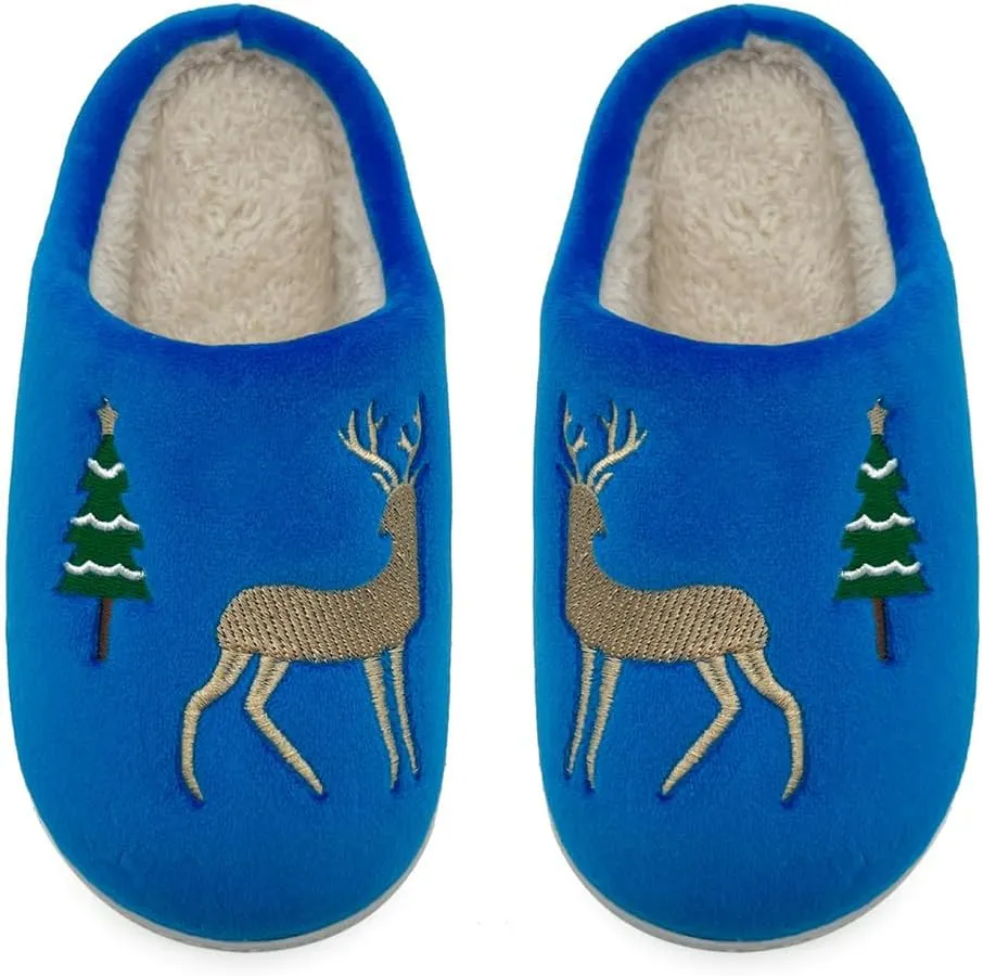 Reindeer Slippers for Women & Men - Memory Foam, Fuzzy Indoor Comfy Holiday & Slippers