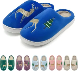 Reindeer Slippers for Women & Men - Memory Foam, Fuzzy Indoor Comfy Holiday & Slippers