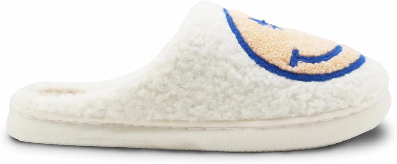 Retro Fuzzy Face Slippers for Women Men, Soft Plush Warm Slip-on Couple Style Casual Happy Face Slippers Cozy Indoor Outdoor Lightweight Anti-Skid Sole Cute House Slippers with Memory Foam