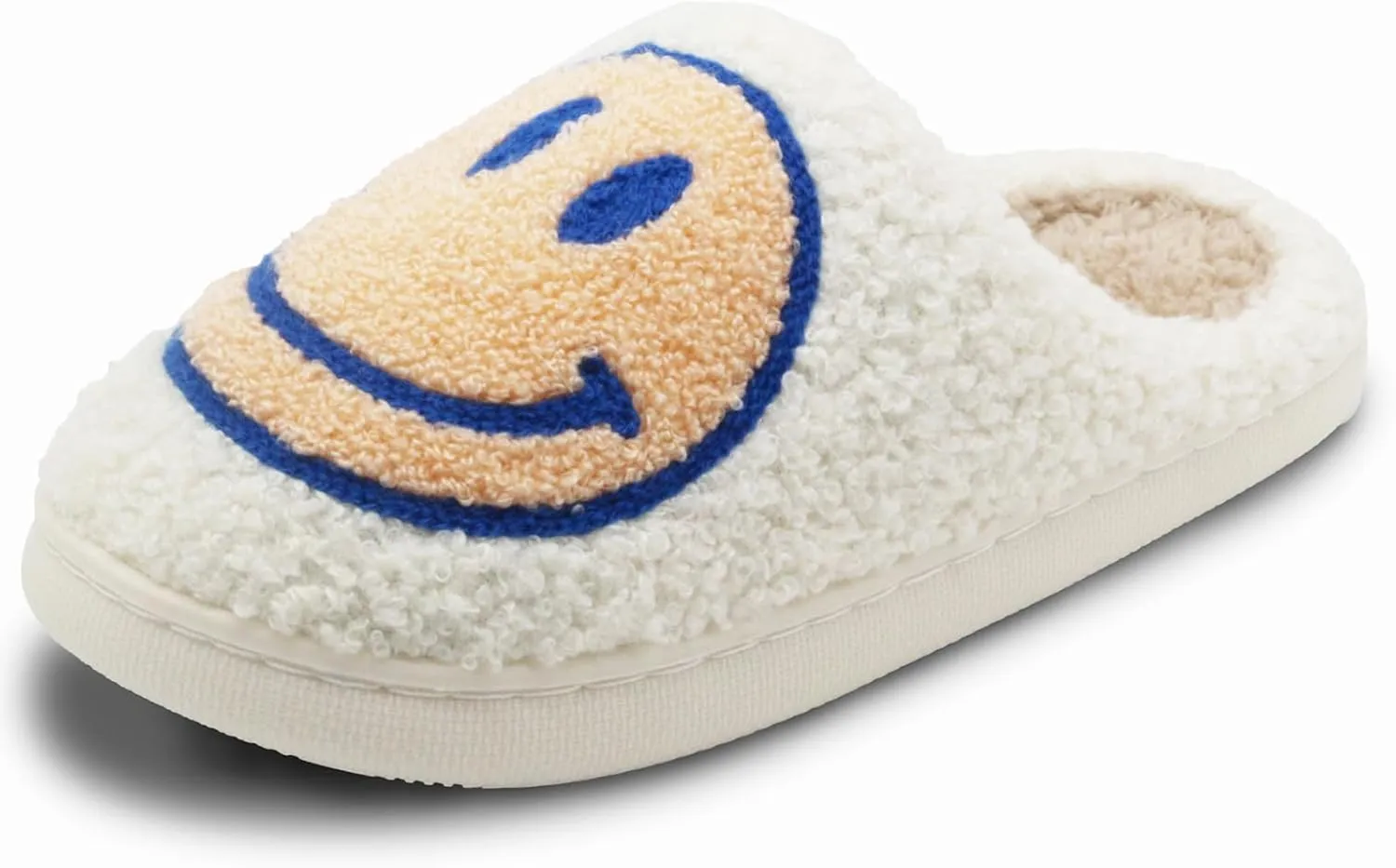 Retro Fuzzy Face Slippers for Women Men, Soft Plush Warm Slip-on Couple Style Casual Happy Face Slippers Cozy Indoor Outdoor Lightweight Anti-Skid Sole Cute House Slippers with Memory Foam