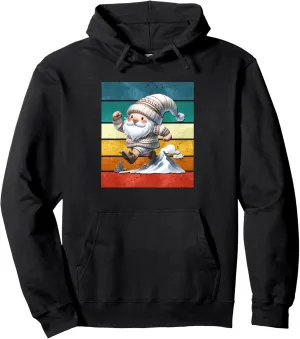 Retro Outdoor Gnome Graphic For Trail Runner Vintage Hiking Pullover Hoodie