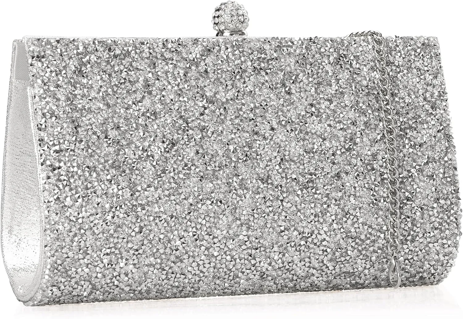 Rhinestone Clutch Purse for Women Crystal Evening Bag Wedding Prom Party, Silver