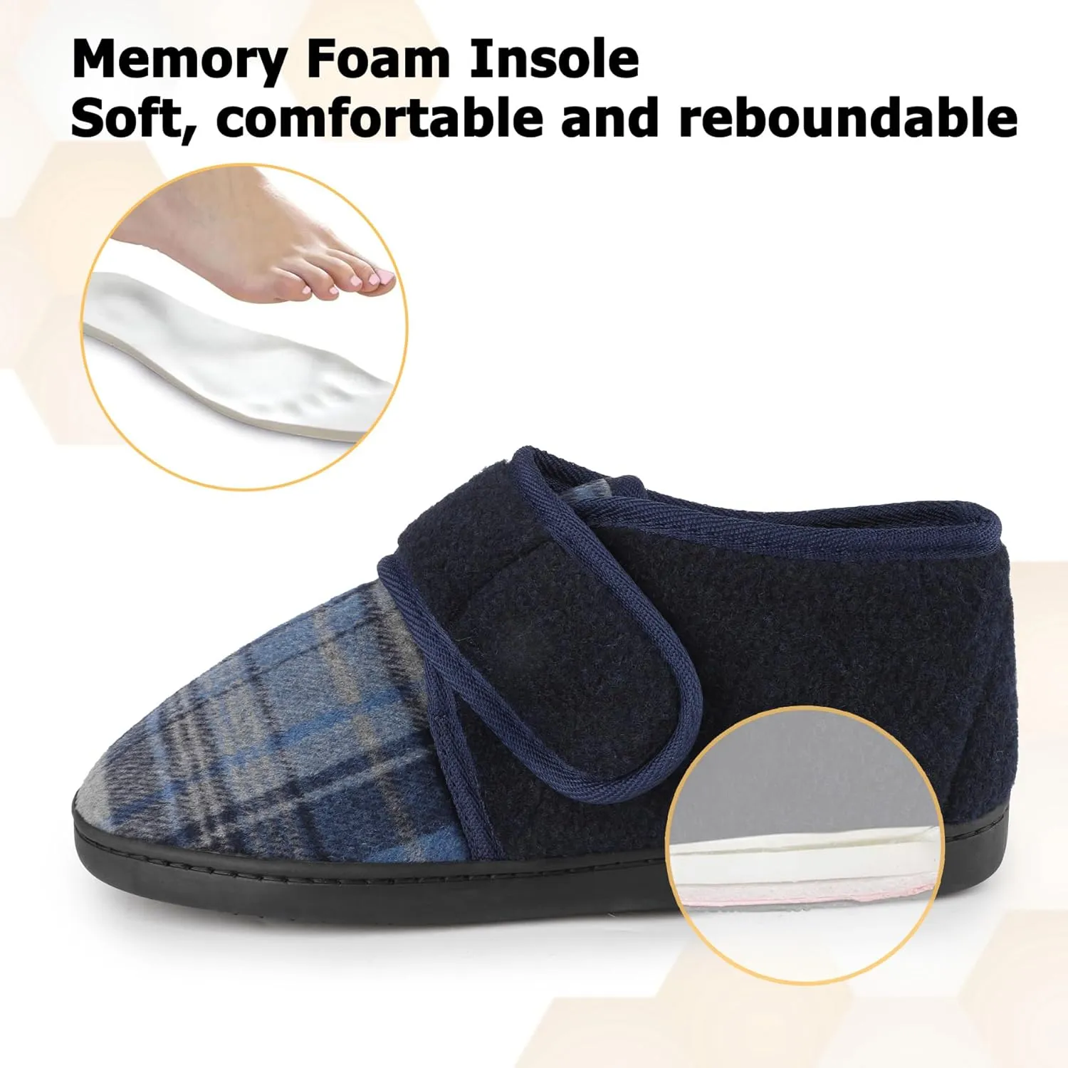 riemot Mens Slippers Diabetic Swollen Feet Edema Arthritis House Warm Slippers,Adjustable Wide Non-slip Comfortable Soft Indoor Outdoor Memory Foam Insoles Low Top Boots Shoes