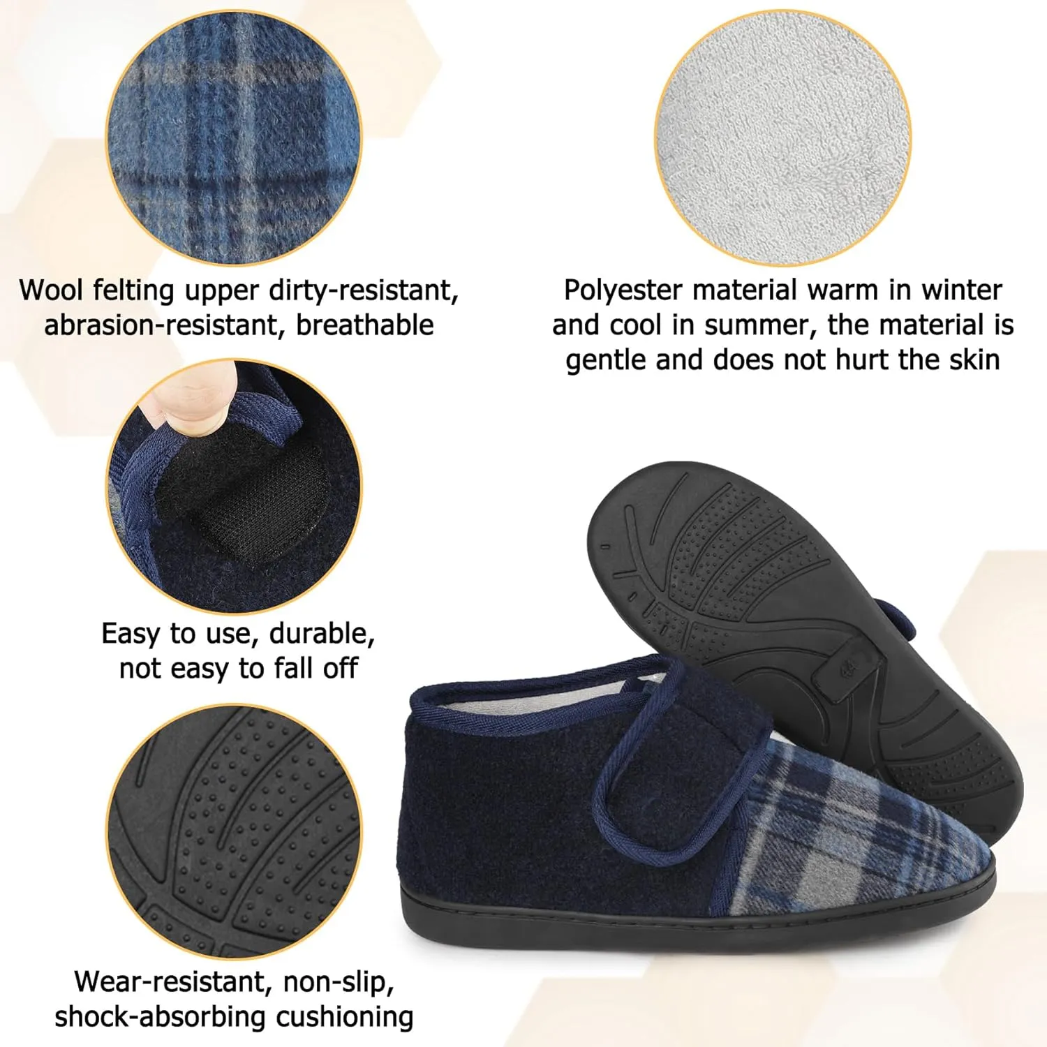 riemot Mens Slippers Diabetic Swollen Feet Edema Arthritis House Warm Slippers,Adjustable Wide Non-slip Comfortable Soft Indoor Outdoor Memory Foam Insoles Low Top Boots Shoes