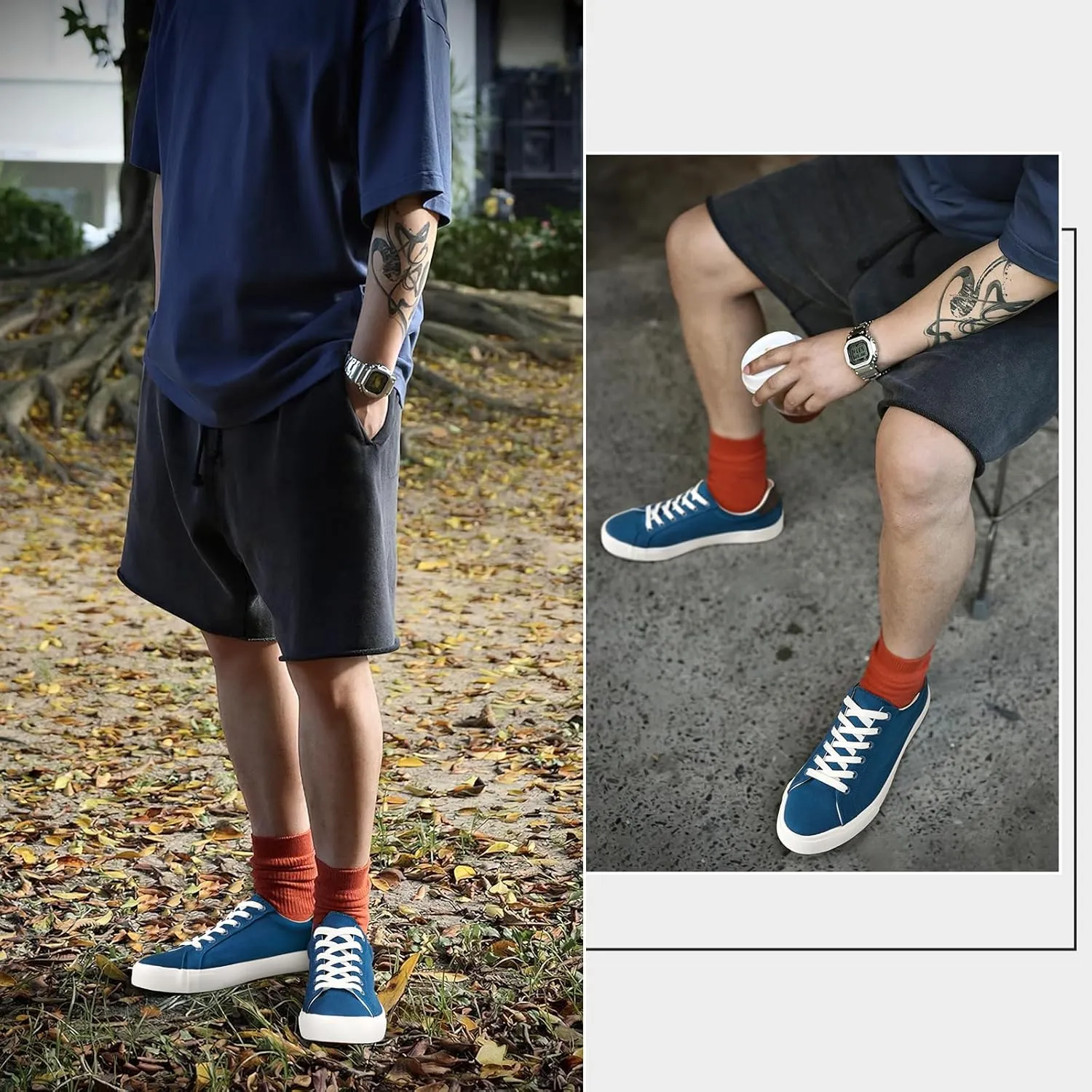 Rominz Mens White Canvas Shoes Fashion Low Top Canvas Sneakers Casual Tennis Shoes Lace-Up Walking Shoes for Men