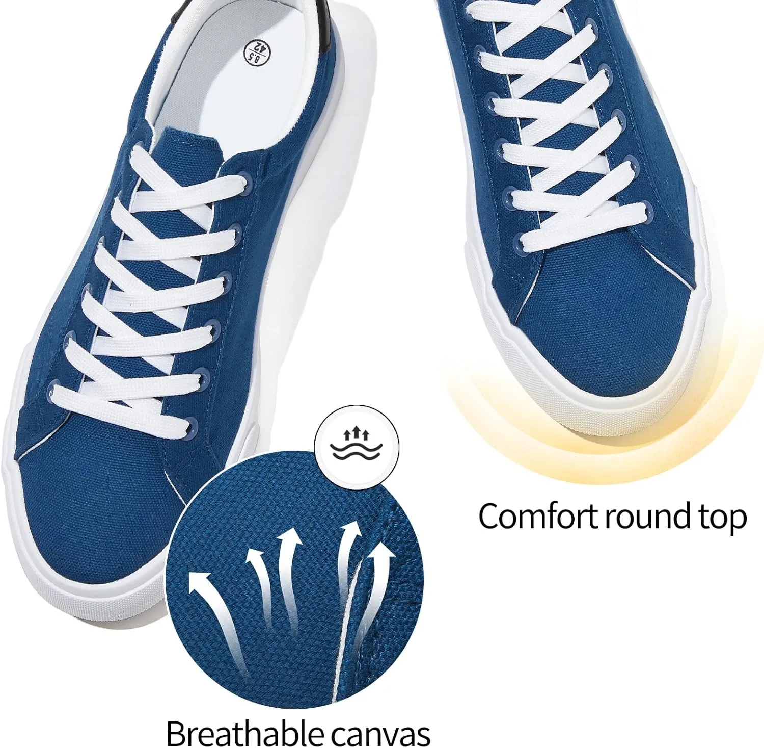 Rominz Mens White Canvas Shoes Fashion Low Top Canvas Sneakers Casual Tennis Shoes Lace-Up Walking Shoes for Men