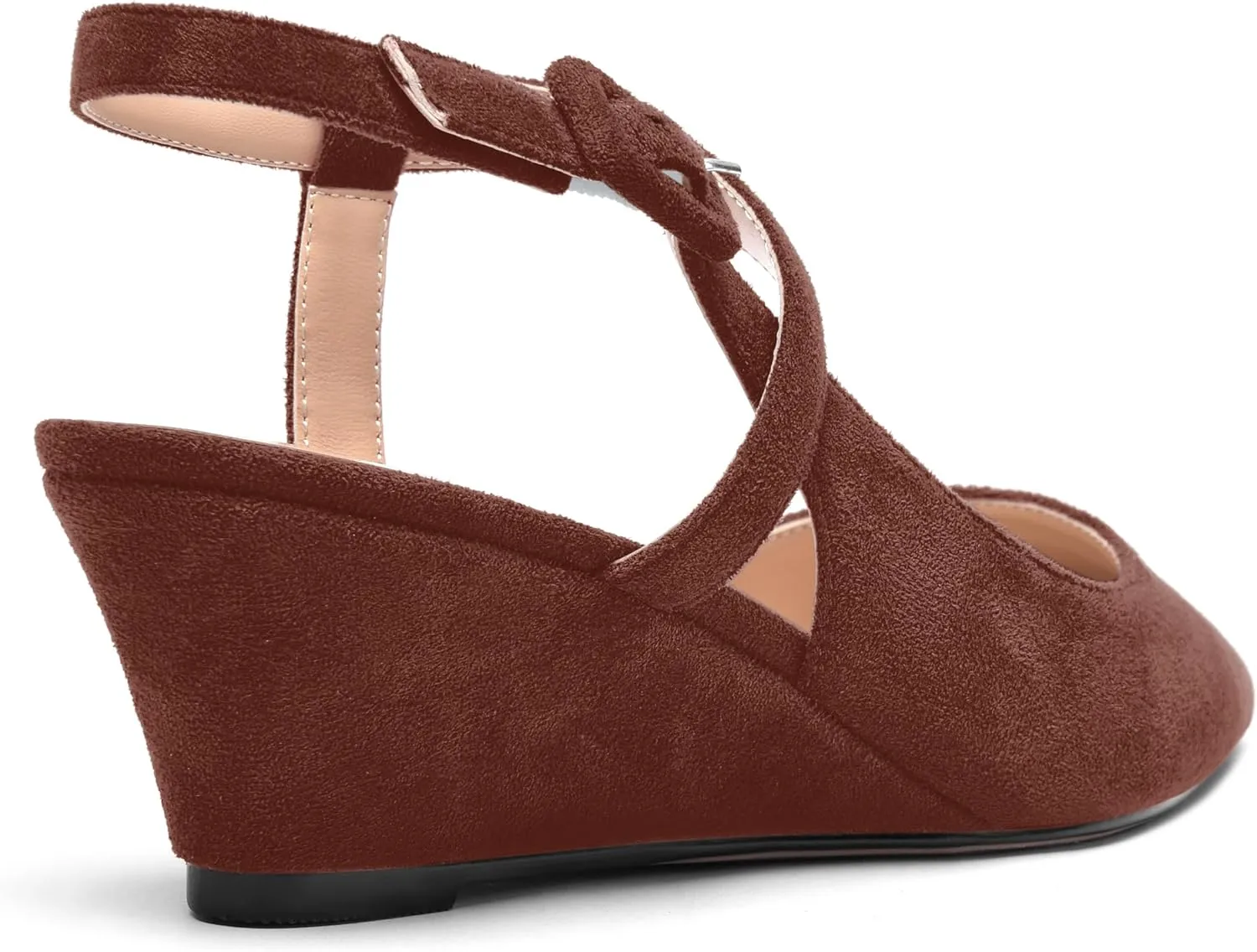 ROSERWISH Womens Buckle Ankle Strap Wedding Suede Fashion Elegant Pointed Toe Wedge Low Heel Pumps Dress Shoes 2 Inch