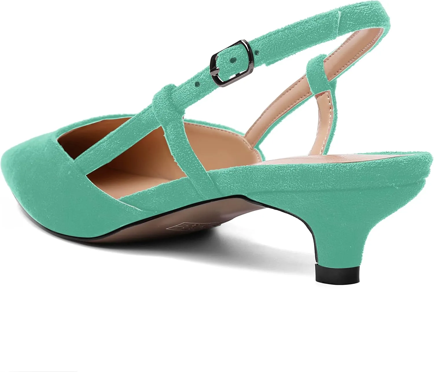 ROSERWISH Womens Cute Square Toe Slingback Suede Wedding Buckle Comfortable Kitten Low Heel Pumps Dress Shoes 1.5 Inch
