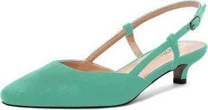 ROSERWISH Womens Cute Square Toe Slingback Suede Wedding Buckle Comfortable Kitten Low Heel Pumps Dress Shoes 1.5 Inch