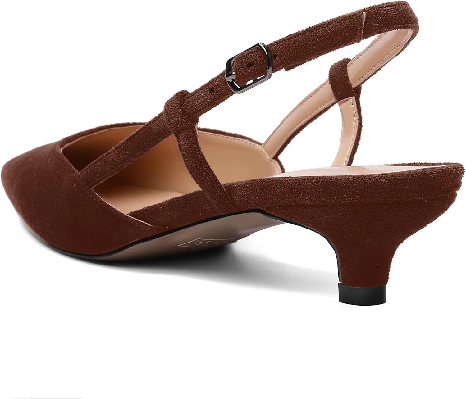ROSERWISH Womens Cute Square Toe Slingback Suede Wedding Buckle Comfortable Kitten Low Heel Pumps Dress Shoes 1.5 Inch