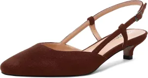ROSERWISH Womens Cute Square Toe Slingback Suede Wedding Buckle Comfortable Kitten Low Heel Pumps Dress Shoes 1.5 Inch