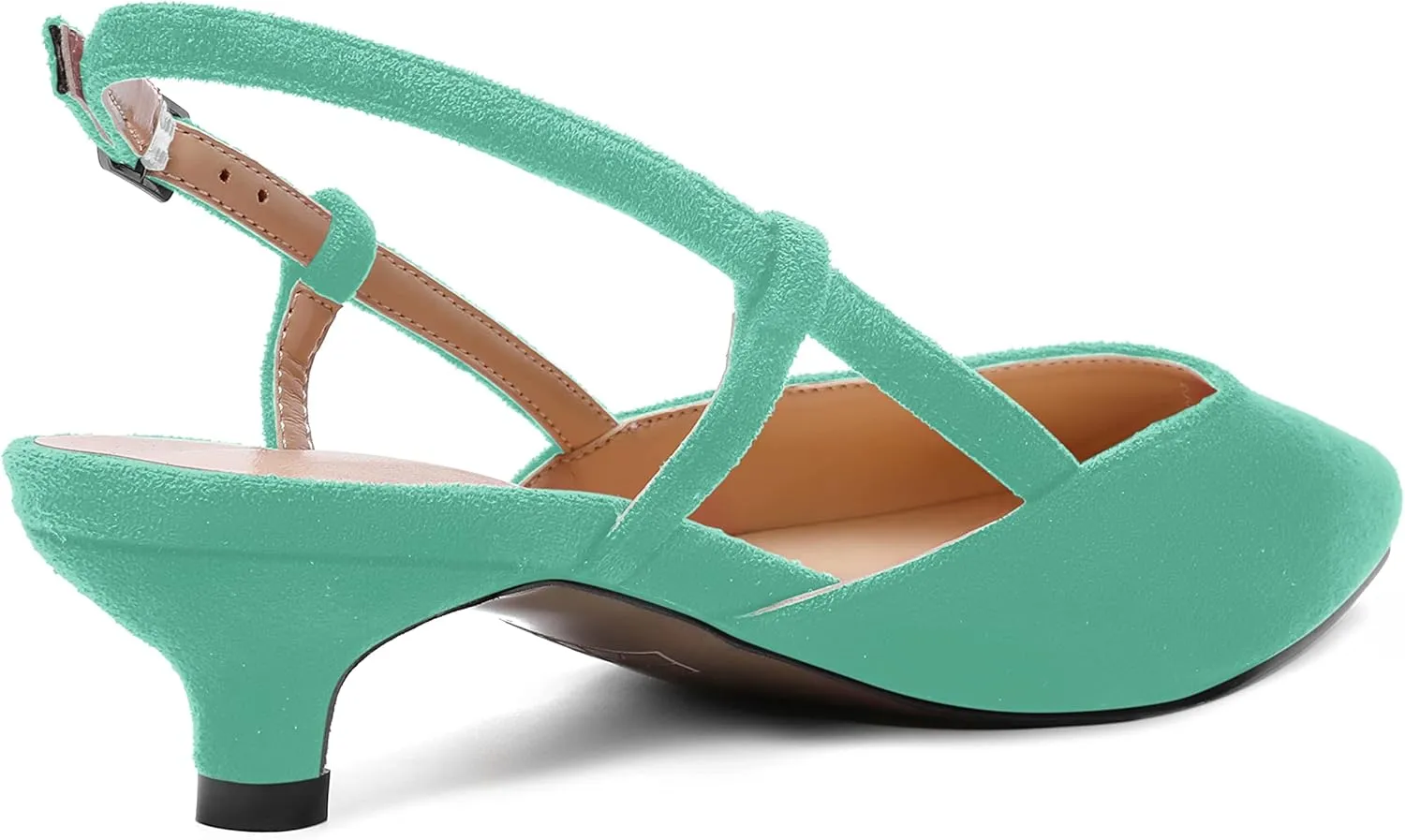 ROSERWISH Womens Cute Square Toe Slingback Suede Wedding Buckle Comfortable Kitten Low Heel Pumps Dress Shoes 1.5 Inch