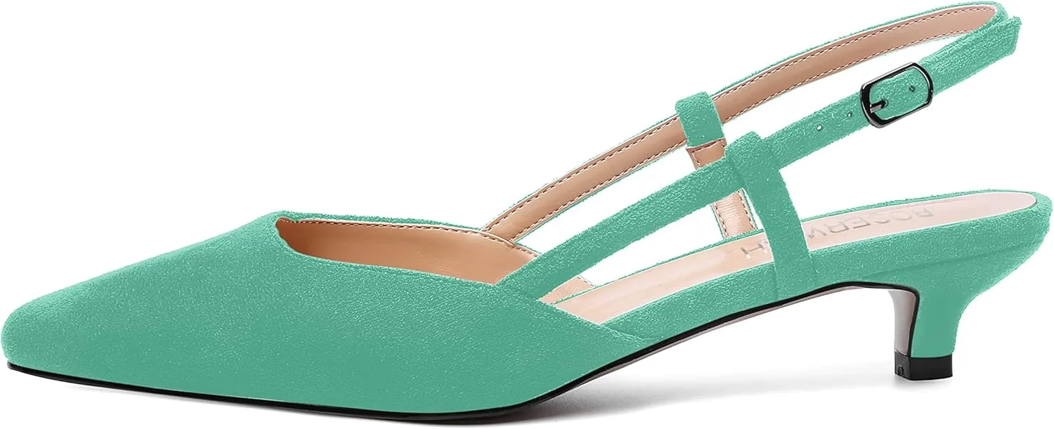 ROSERWISH Womens Cute Square Toe Slingback Suede Wedding Buckle Comfortable Kitten Low Heel Pumps Dress Shoes 1.5 Inch