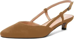 ROSERWISH Womens Cute Square Toe Slingback Suede Wedding Party Comfortable Kitten Low Heel Pumps Dress Shoes 1.5 Inch