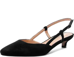 ROSERWISH Womens Cute Square Toe Slingback Suede Wedding Party Comfortable Kitten Low Heel Pumps Dress Shoes 1.5 Inch
