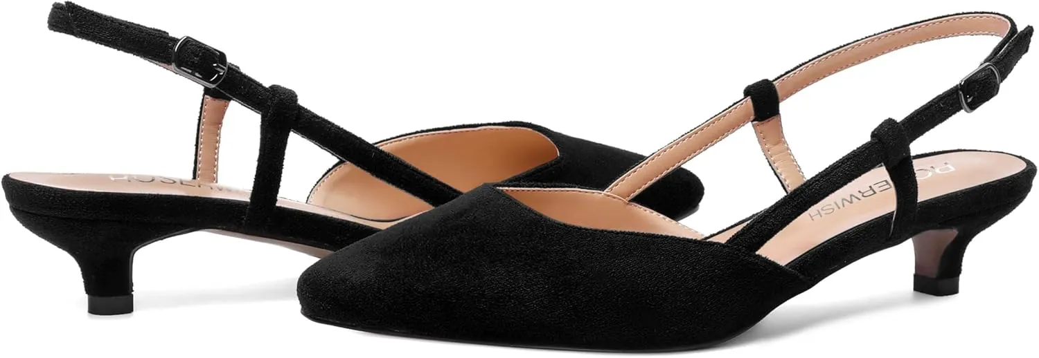 ROSERWISH Womens Cute Square Toe Slingback Suede Wedding Party Comfortable Kitten Low Heel Pumps Dress Shoes 1.5 Inch