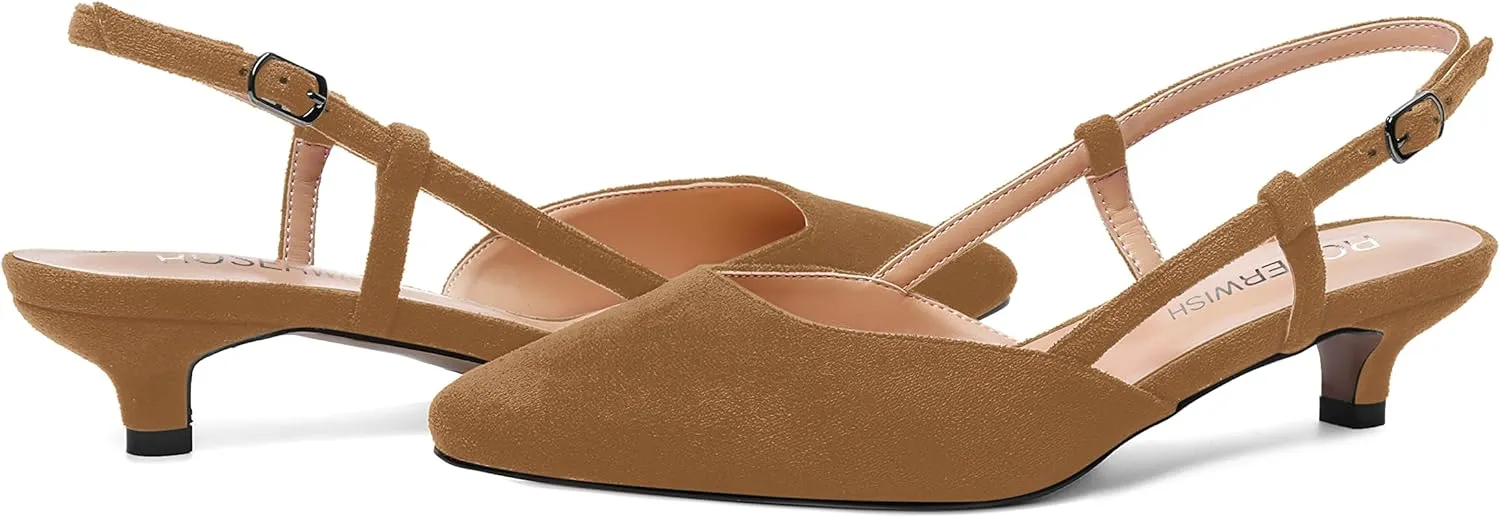 ROSERWISH Womens Cute Square Toe Slingback Suede Wedding Party Comfortable Kitten Low Heel Pumps Dress Shoes 1.5 Inch