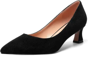 ROSERWISH Womens Pointed Toe Formal Suede Slip On Fashion Work Spool Low Heel Pumps Shoes 2 Inch