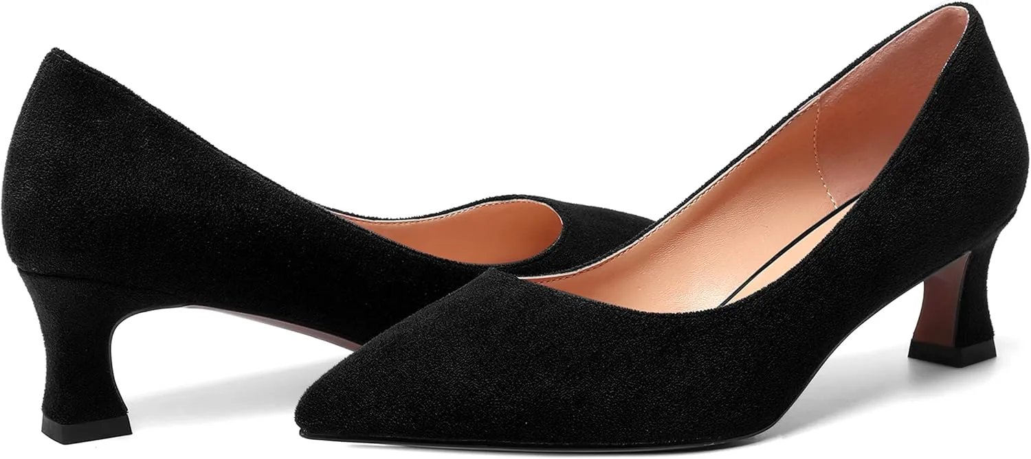 ROSERWISH Womens Pointed Toe Formal Suede Slip On Fashion Work Spool Low Heel Pumps Shoes 2 Inch