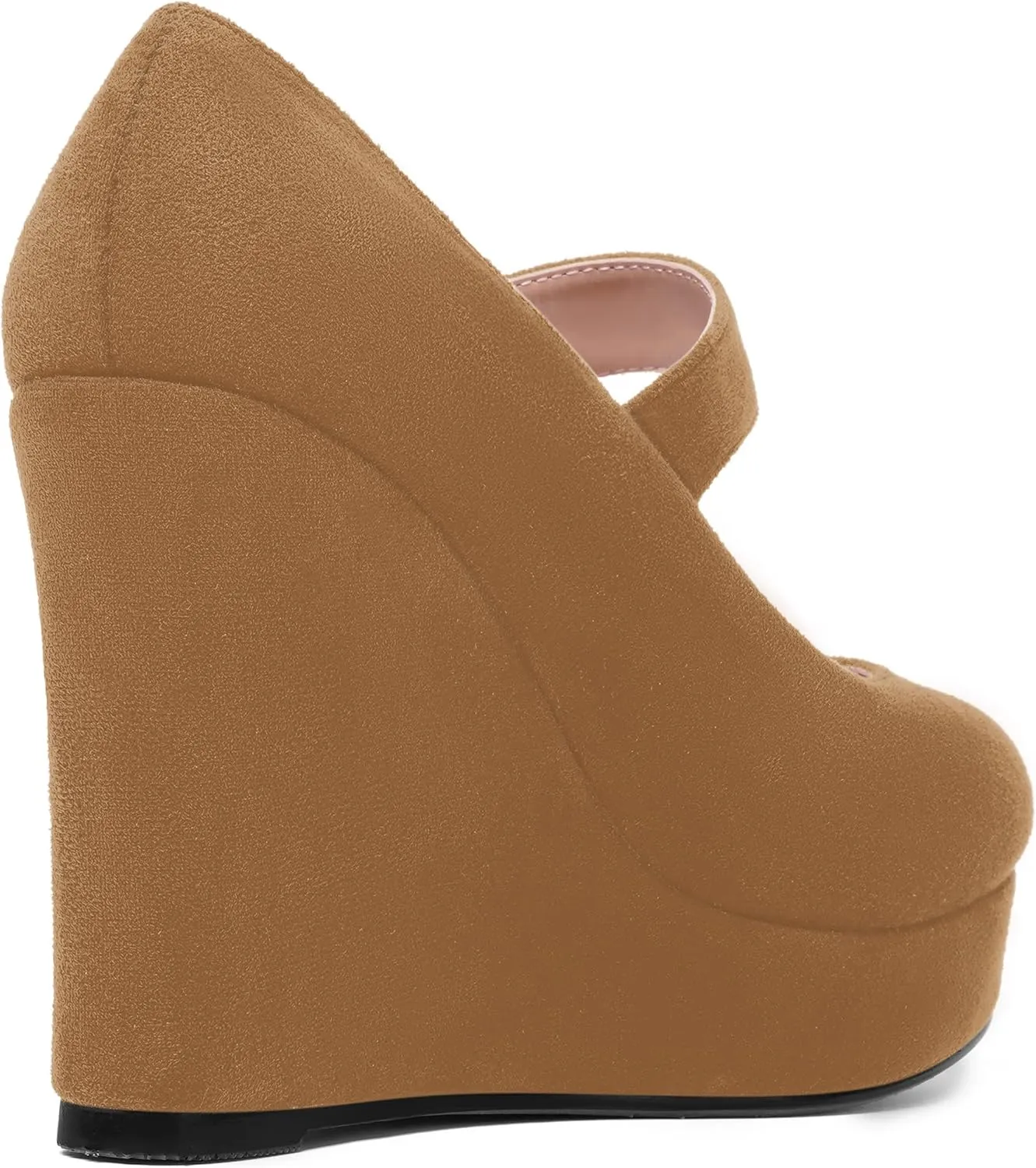 ROSERWISH Womens Sexy Suede Buckle Platform Mary Jane Ankle Strap Round Toe Wedding Dressy Wedge High Heel Pumps Shoes 4 Inch