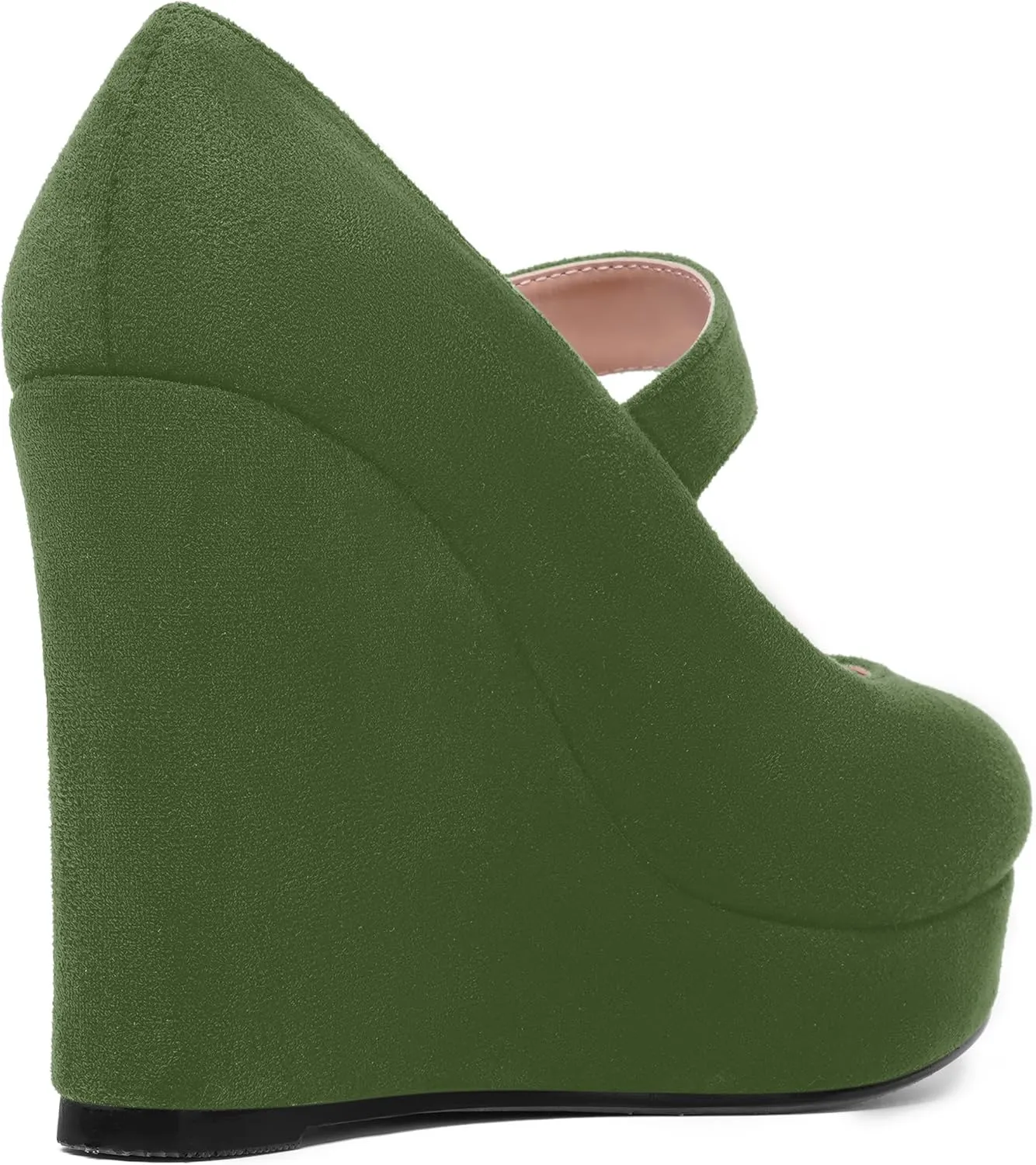 ROSERWISH Womens Sexy Suede Buckle Platform Mary Jane Ankle Strap Round Toe Wedding Dressy Wedge High Heel Pumps Shoes 4 Inch