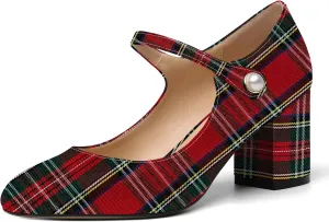 ROSERWISH Womens Wedding Round Toe Ankle Strap Patent Fashion Block Mid Heel Pumps Shoes 2.5 Inch