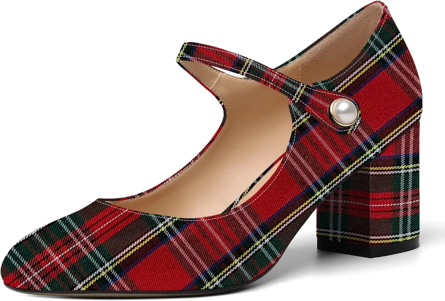 ROSERWISH Womens Wedding Round Toe Ankle Strap Patent Fashion Block Mid Heel Pumps Shoes 2.5 Inch